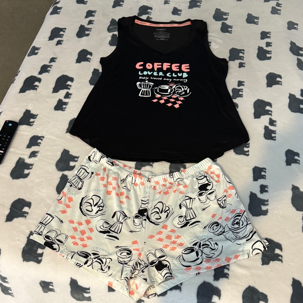 Joyspun Coffee Lover Club Tank and Patterned Shorts Set